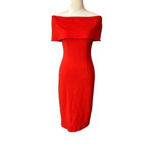 Gianni Bini Off Shoulder Bodycon Stretch Midi Dress Orange Back Zipper Sexy